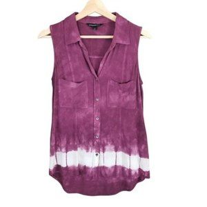 Rock & Republic Button Down Collared Sleeveless Purple Tie Dye Tank Top Size XS